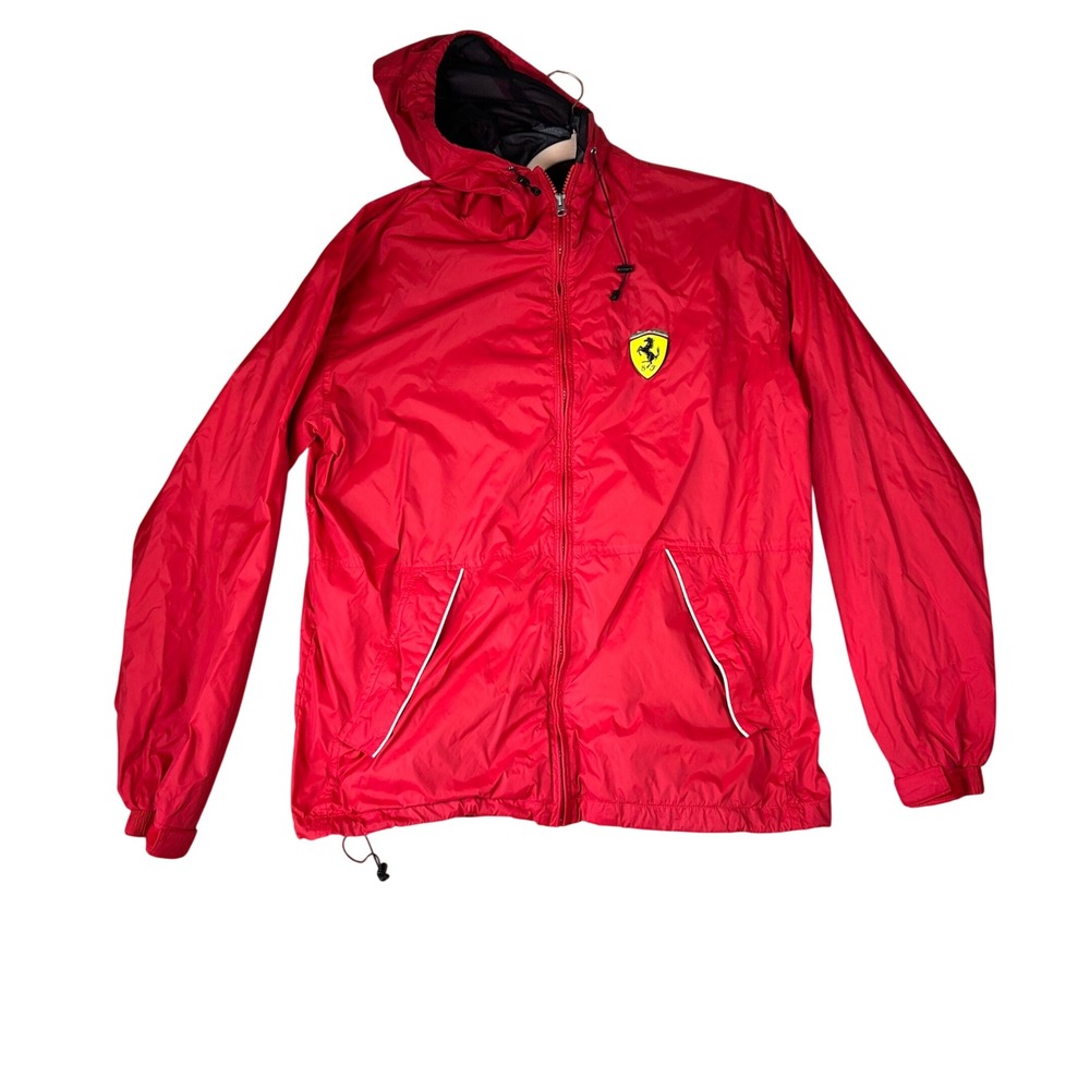 Ferrari‎ Mens Red Hooded Windbreaker Jacket Scuderia F1 Racing Mesh Lined Size M